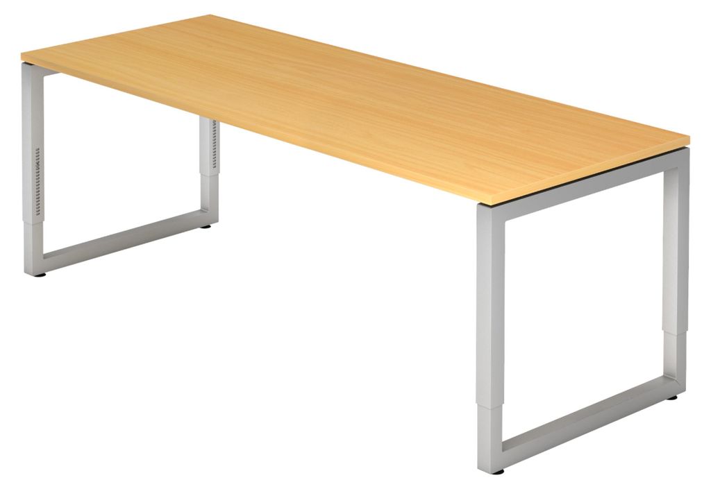 bümö Schreibtisch Serie-R - Gestell: Silber, Nachbildung: Buche, Größe: 200 x 80 cm