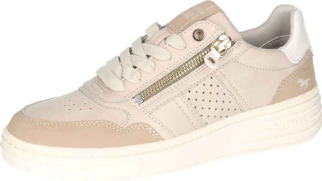 Mustang Damen Sneaker mit Reißverschluss und Schnürsenkel pflegeleicht 1510-303, Größe:37 EU, Farbe:Beige