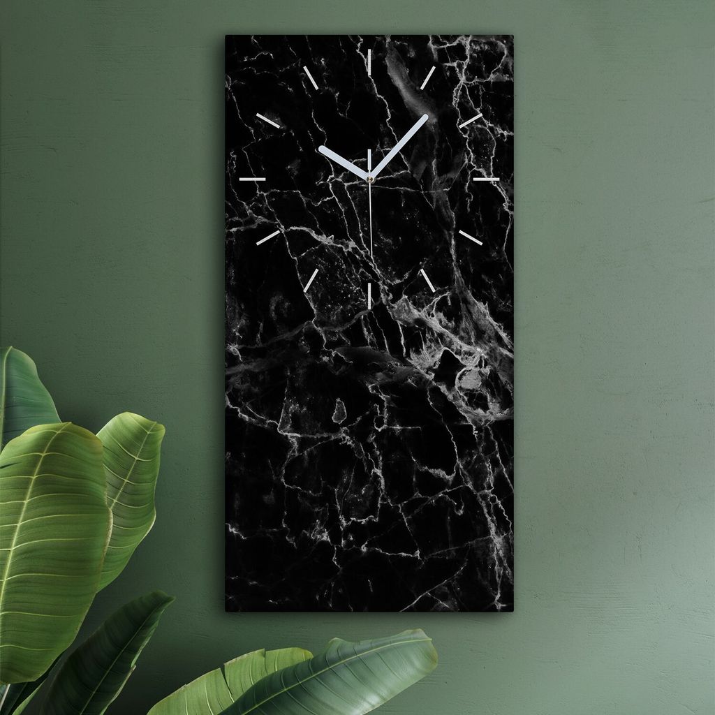 Wohnzimmer Leinwand Uhr Geräuschlos Küche 30x60 Schwarzer, Marmor, Textur, weiße Zeiger