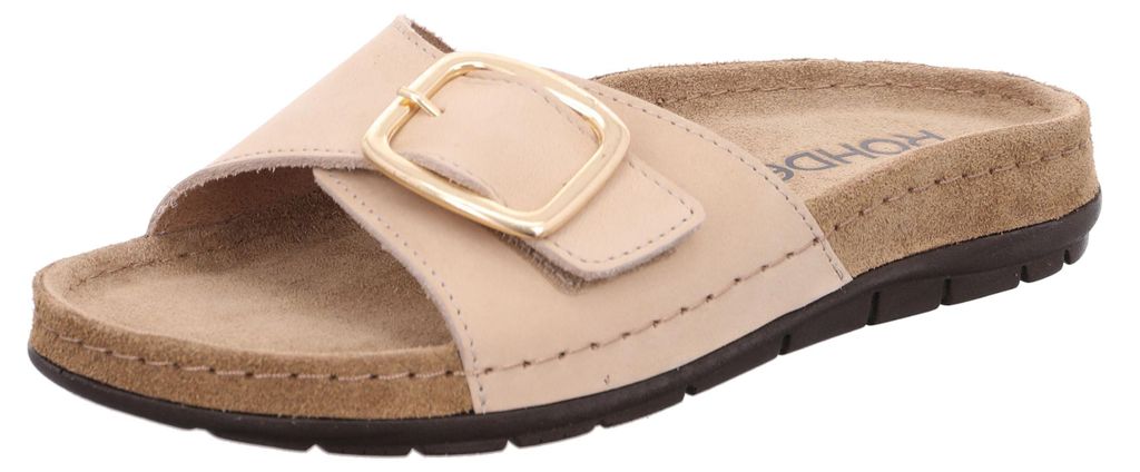 Rohde Damen Pantolette aus Leder mit Schnalle und Memory-Fußbett Rodigo-D 5875, Größe:41 EU, Farbe:Beige