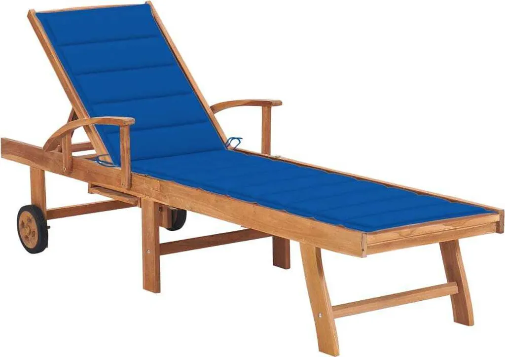 Bain de soleil avec support bleu royal en teck massif - Modèle Riviera