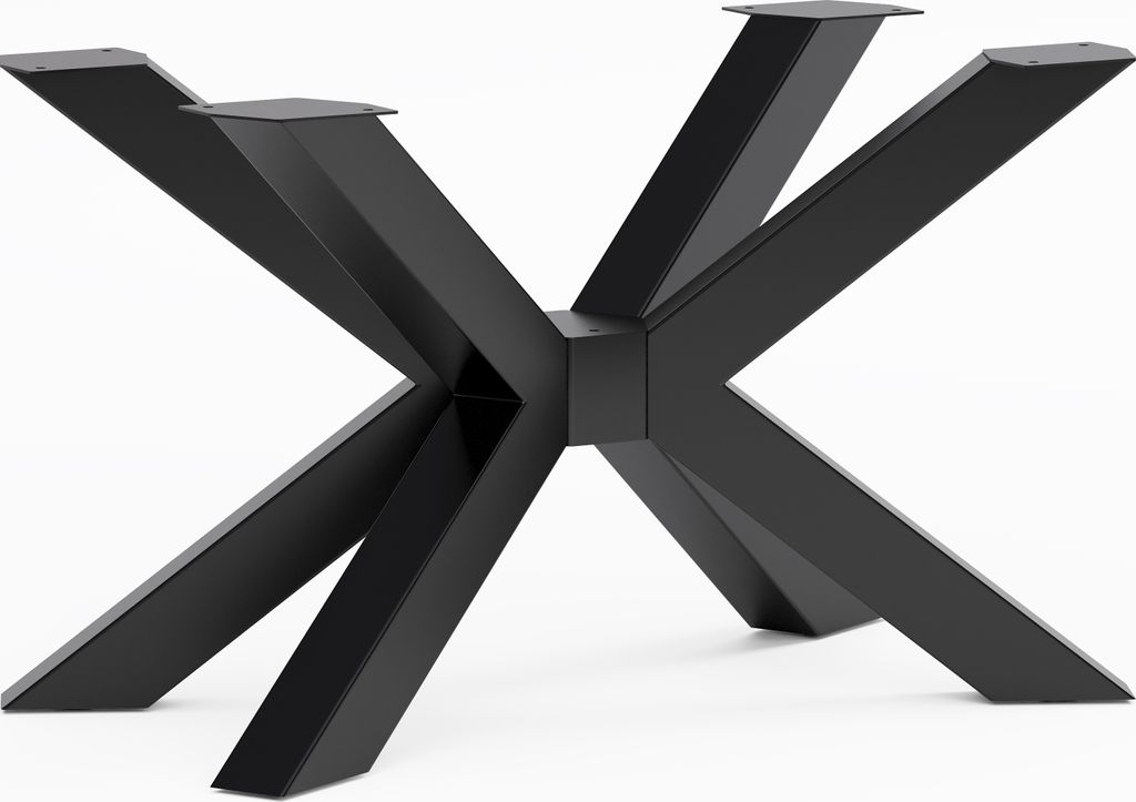 A black metal table base with a star-shaped design.