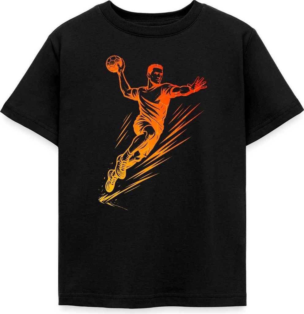Spreadshirt Handball Spieler Silhouette Deutschland Farben Kinder T-Shirt, 110/116 (5-6 Jahre), Schwarz