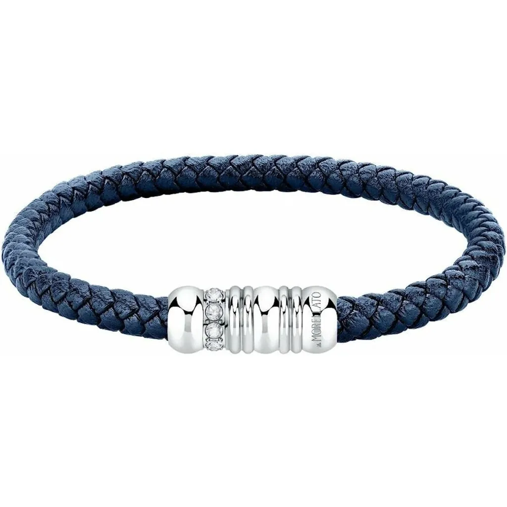 Bracelet Moody SQH55 en cuir tressé noir avec fermoir en acier brossé