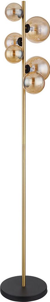 LED Stehleuchte, 6-Flammig, Glas Amber, messing, H 155 cm