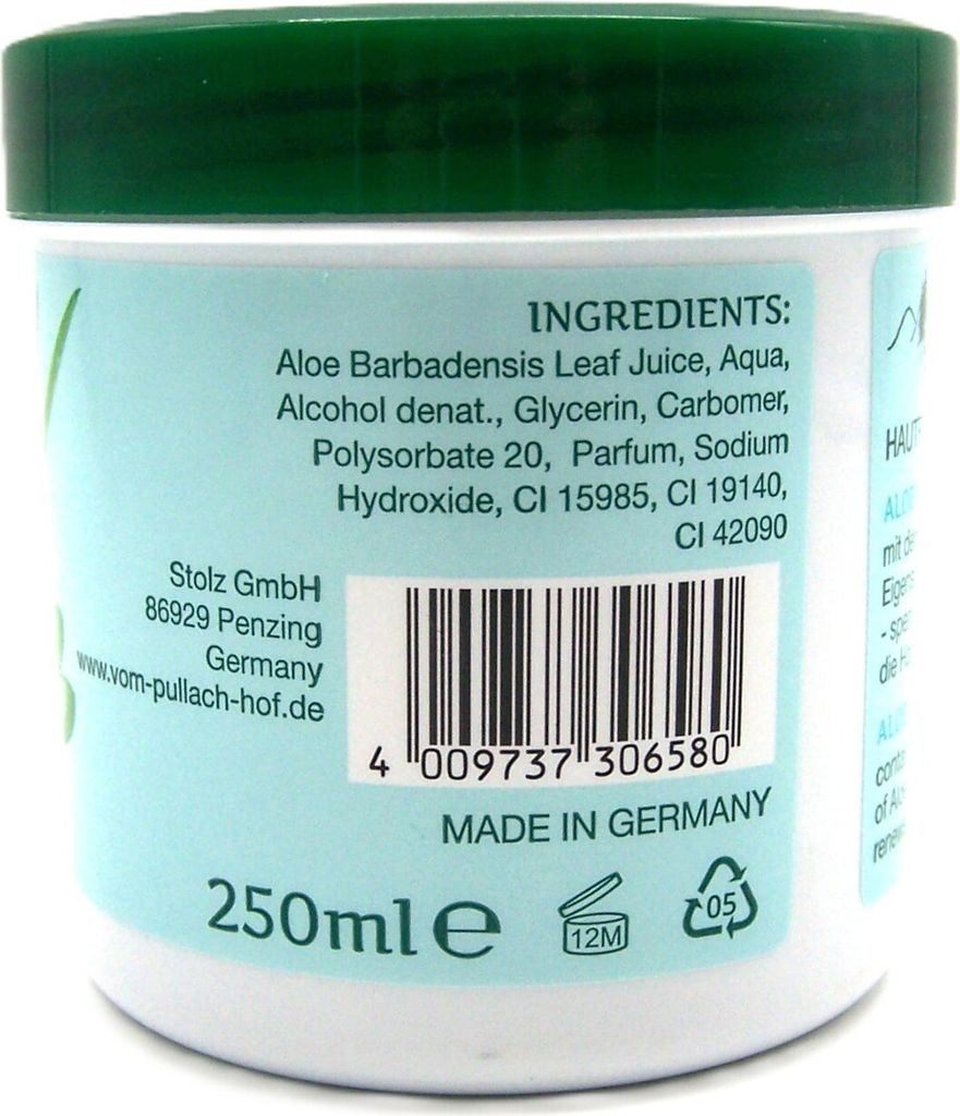 Natrliches Aloe Vera Gel fr Gesicht & Krper 250 ml -