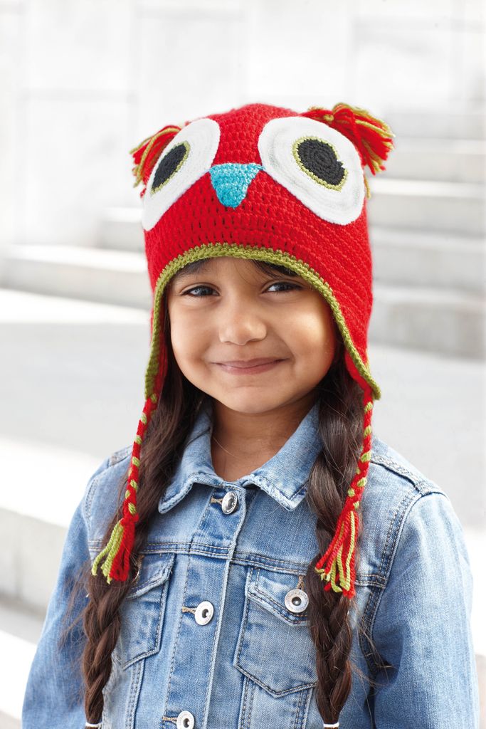 Katia Kid's Cap Owl - Witzige Eulenmütze für Kinder zum Selberhäkeln in rot (70)