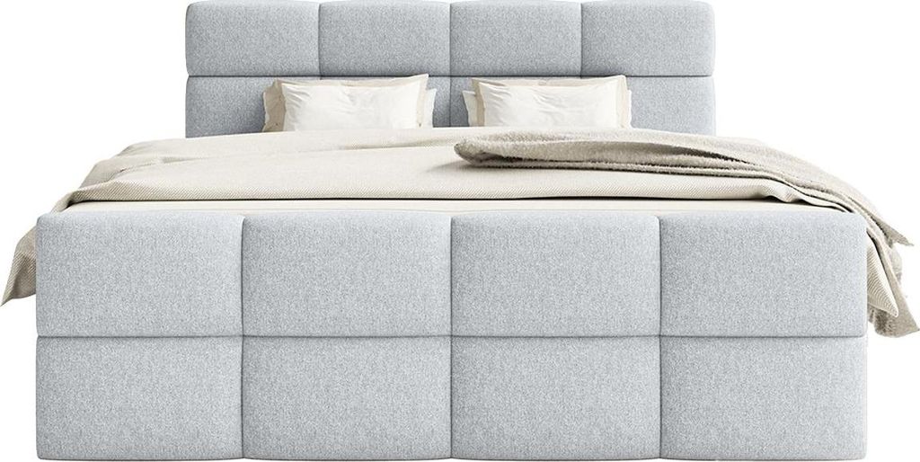 FEDVE Boxspringbett ALZEA aus Chenille-Stoff 160x200 cm, Silber