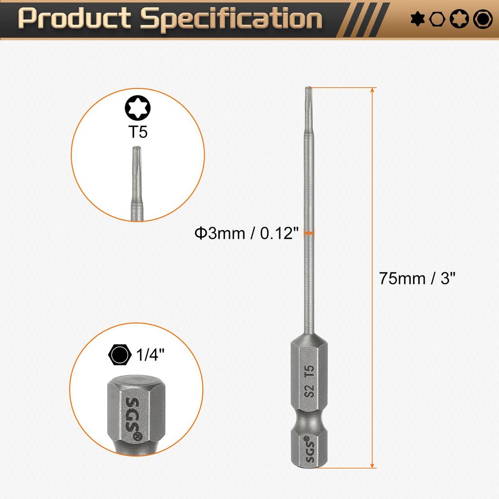 T5 Torx Bit Set Schraubendreher Bitsatz 1/4 Zoll Sechskantschaft 75mm Lang Magnetisch Hex Sechskant Ohne Loch Spitze Bohrer Bits S2 Stahl fš¹r To...