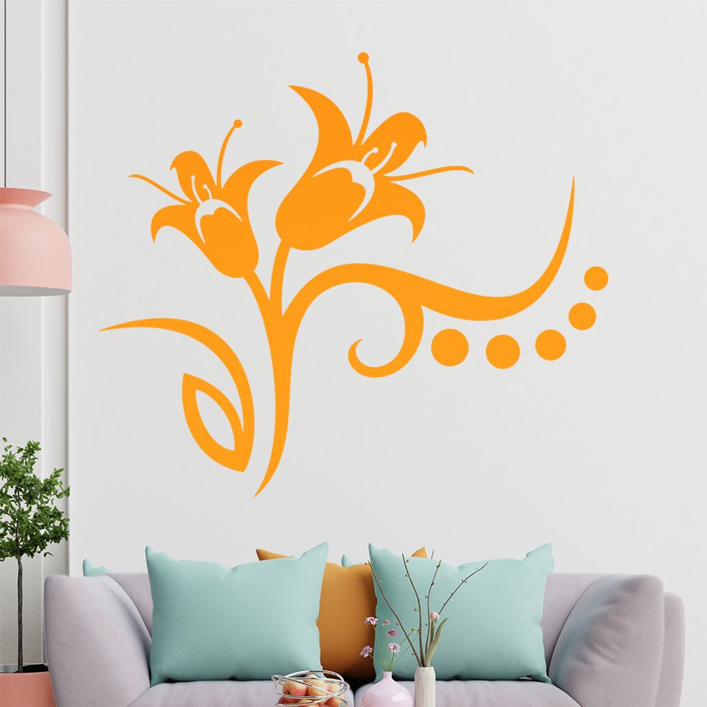 Blume - Linien Punkte Wandtattoo in 6 Größen - Wandaufkleber Wall Sticker - Dekoration, Küche, Wohnzimmer, Schlafzimmer, Badezimmer