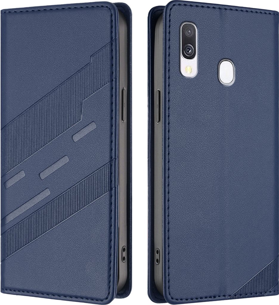 Hülle für Samsung Galaxy A40, Kunstleder Brieftaschen Handyhülle mit Kartenfach und Standfunktion Blau