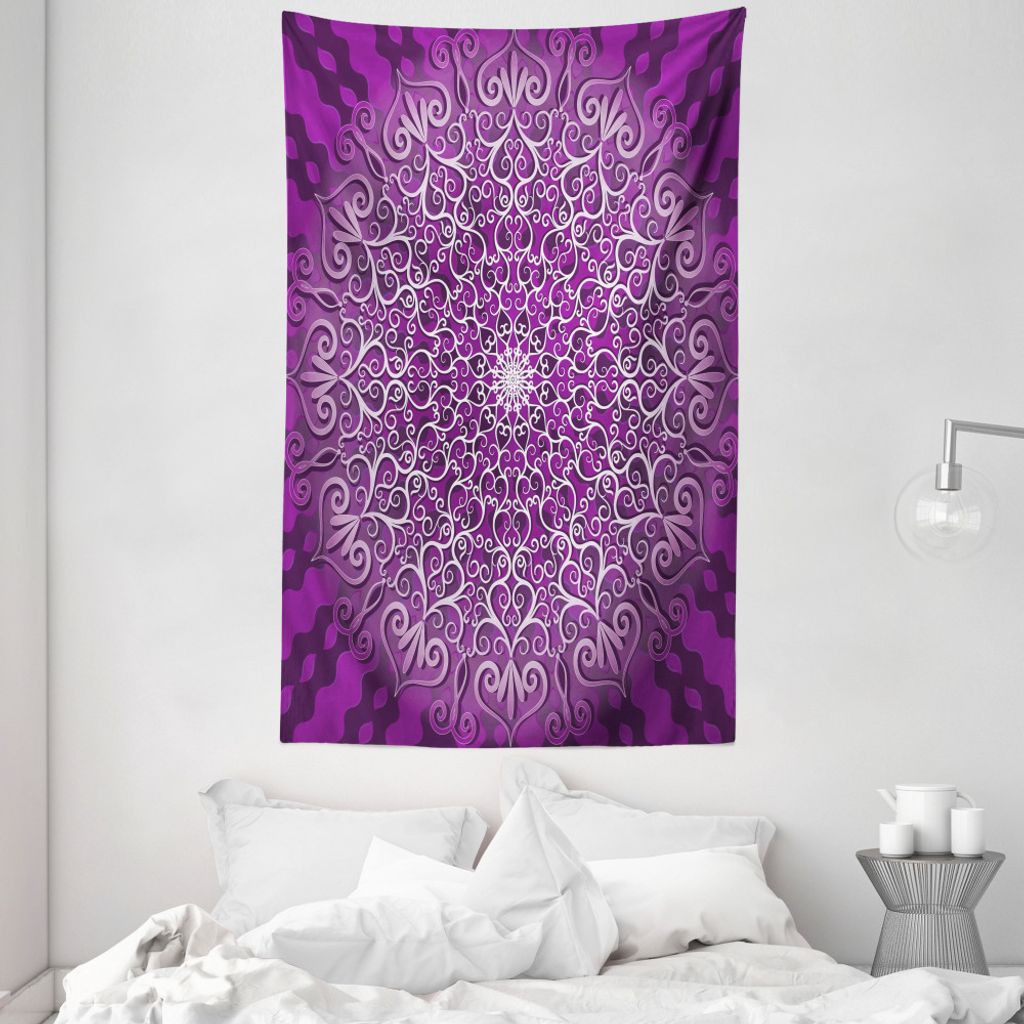 ABAKUHAUS lila Mandala Wandteppich und Tagesdecke, Tibetian Cosmos aus Weiches Mikrofaser Stoff Waschbar ohne Verblassen Digitaldruck, 140 x 230 cm...