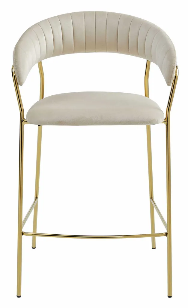 Chaise haute de bar 94cm velours beige pieds dorés design scandinave chic