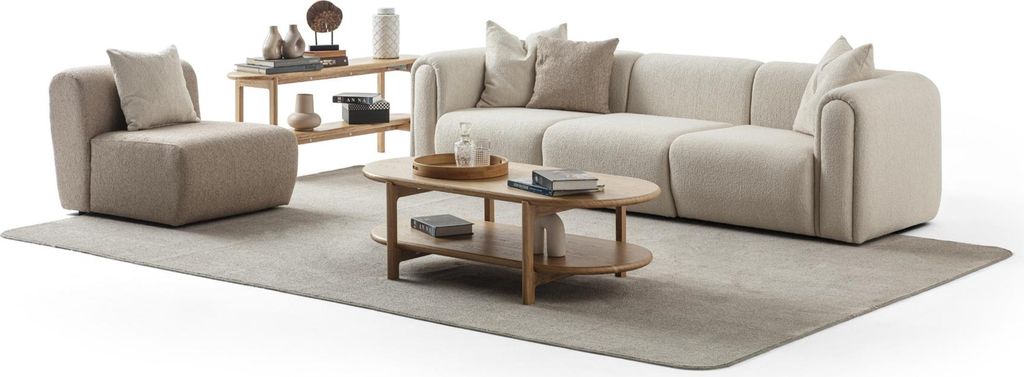 Moderne Beige Couchgarnitur Edler 4-Sitzer Polstersessel 2tlg Set