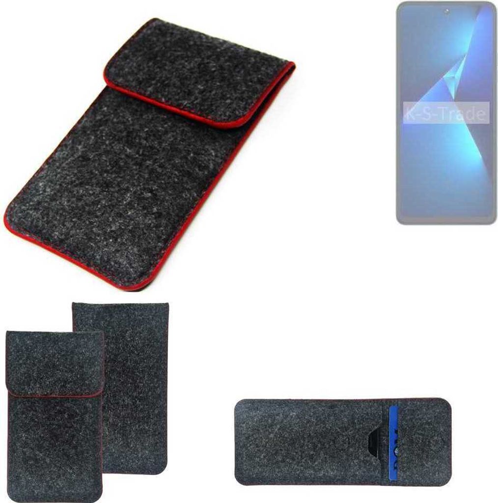 K-S-Trade Handy Schutz Hülle kompatibel mit Tecno Pova 5 Schutzhülle Handyhülle Filztasche Pouch Tasche Case Sleeve Filzhülle dunkelgrau roter