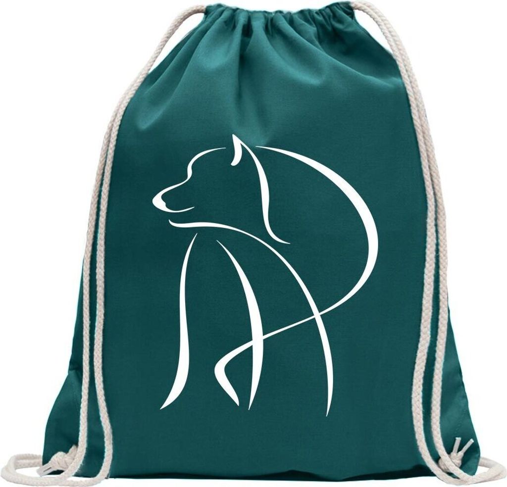 Kiwistar - Turnbeutel - petrol - Hund Motiv1 - Fun Rucksack Sport Beutel Gymsack Baumwolle mit Ziehgurt