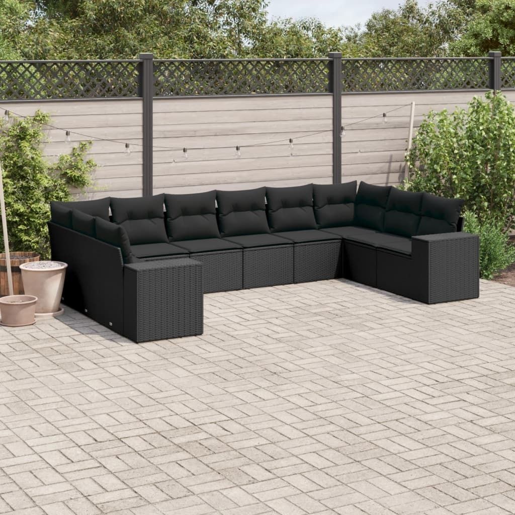 10-tlg. Garten-Sofagarnitur mit Kissen Schwarz Poly Rattan 3255402