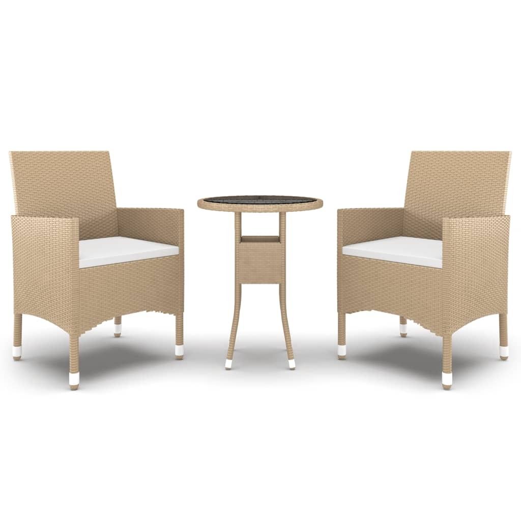 3-tlg. Garten-Essgruppe Poly Rattan Beige