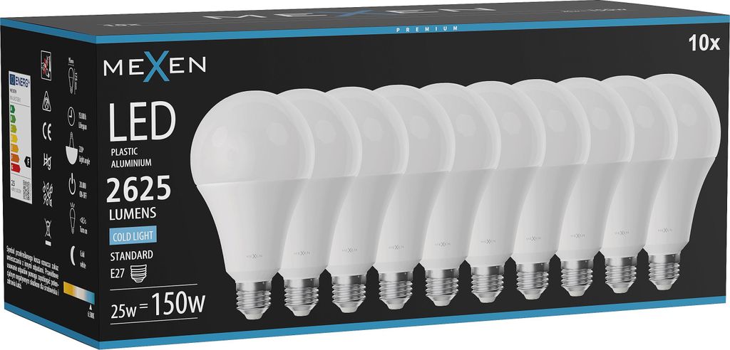 Mexen Nova 10x LED-Glühlampe E27, A95, 25W, Kalt - 6500K, Produktbild 