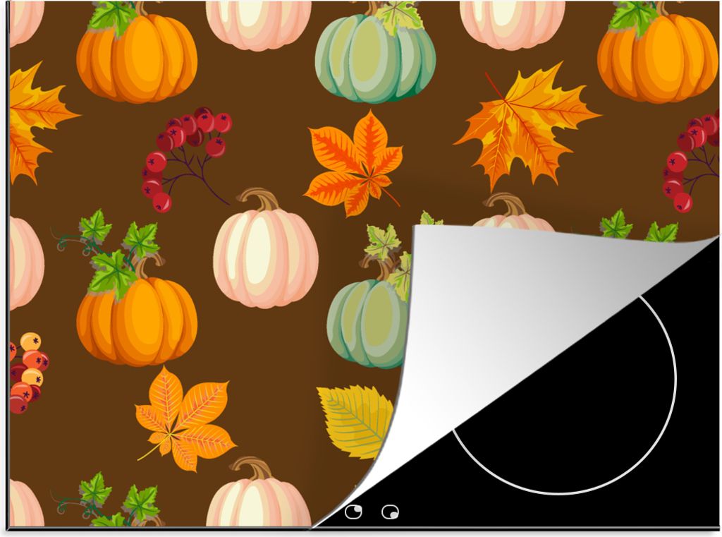 KitchenYeah Herdabdeckplatte Herbst - Kürbisse - Muster , 71x52cm, Küche Deko, Glaskeramikfeld Herdabdeckung, Abdeckplatte fùr Kochfeld