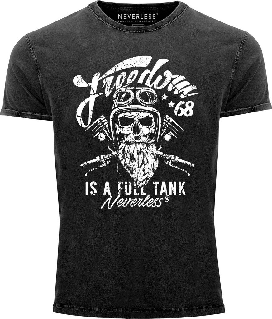 Cooles Angesagtes Herren T-Shirt Vintage Shirt Biker Spruch Motiv Totenkopf Aufdruck Used Look Slim Fit Neverless schwarz L