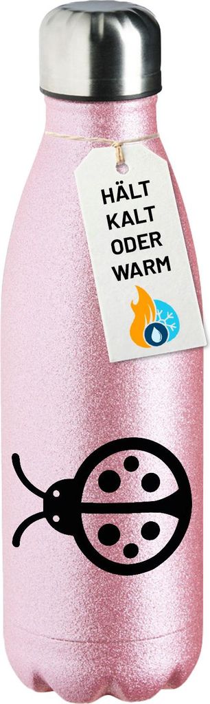 Huuraa Trinkflasche Marienkäfer Silhouette 500ml Pink Edelstahl Wasserflasche Trinkflasche Geschenkidee