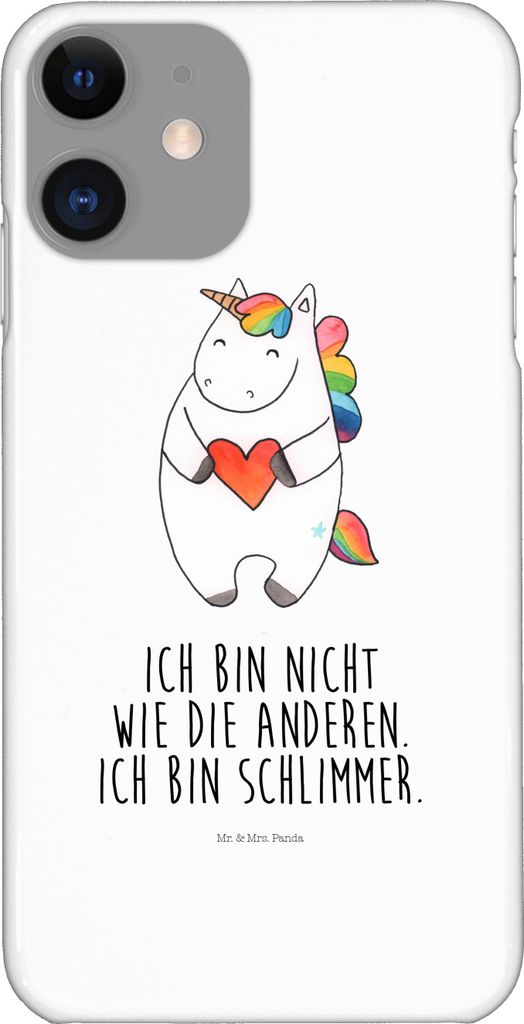 Mr. & Mrs. Panda Iphone 11 Handyhülle Einhorn Herz - Weiß - Geschenk, Unicorn, Smartphone Hülle, Lustig, Bunt, Handy Schutzhülle, Freundin, Cover