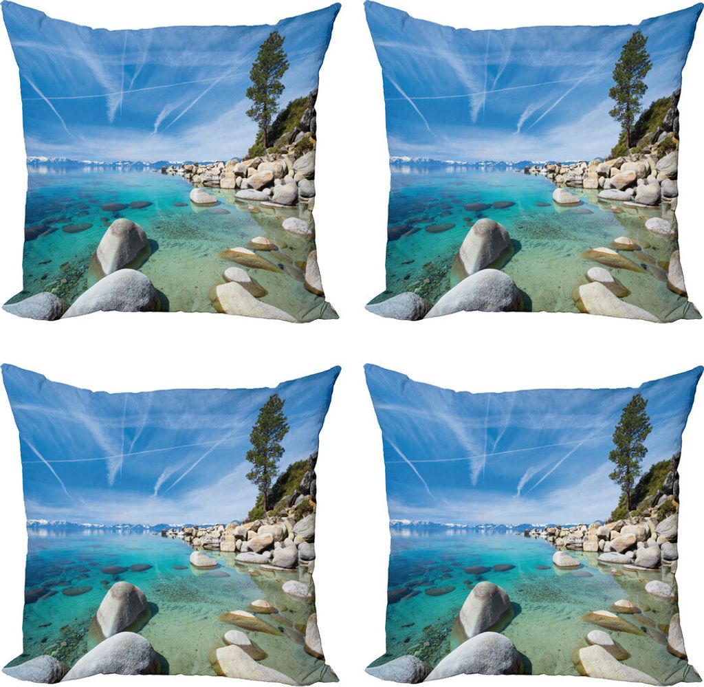 ABAKUHAUS See Kissenbezug Set (4 Stück), al Tropical Tahoe, Moderner Doppelseitiger Digitaldruck, 60 cm x 60 cm, Blau grau