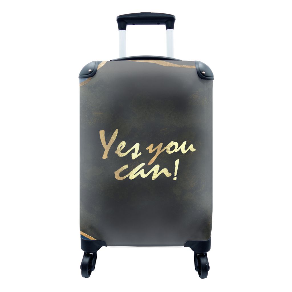 MuchoWow Koffer Handgepäck Trolley Rollkoffer Kleine Reisekoffer mit 4 Rollen - Zitate - Motivation - Gold - Braun - Cabin Size < 55x40x23 cm & ...