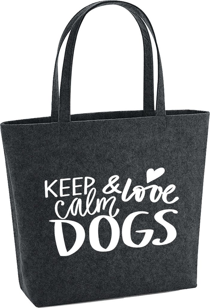 Huuraa Filzshopper Keep calm and love Dogs 22 Liter Charcoal Melange Filztasche Geschenkidee