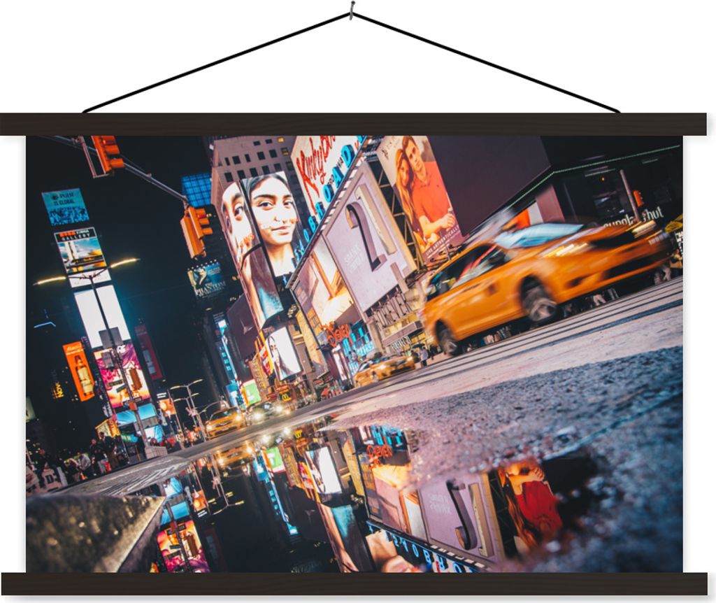 MuchoWow Textilposter New York - Wasser - Werbeschild 90x60 cm mit schwarzem Rahmen - Aufhängungssatz