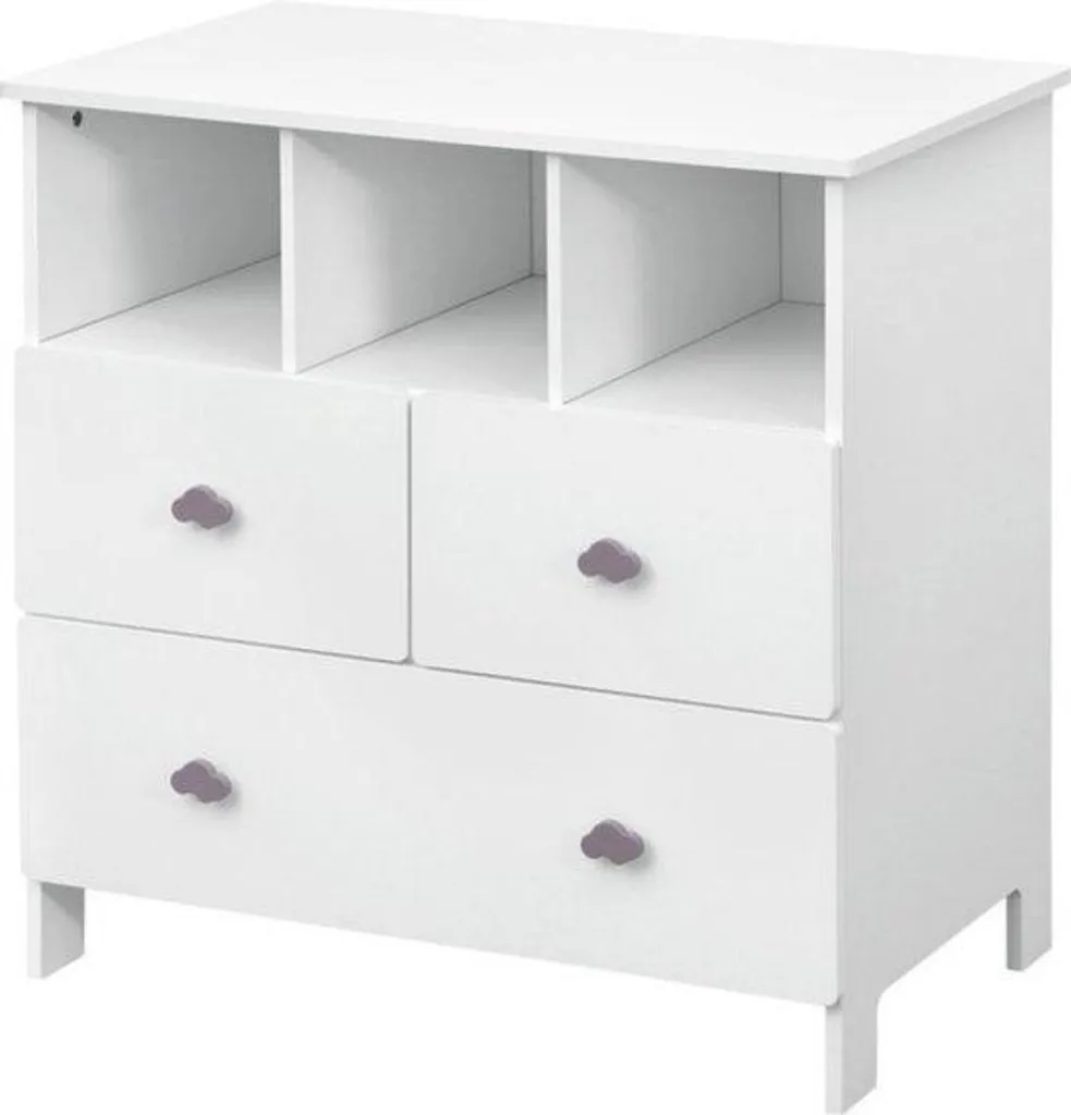 Commode enfant 3 tiroirs en MDF blanc - Meuble de rangement 80x48x82 cm