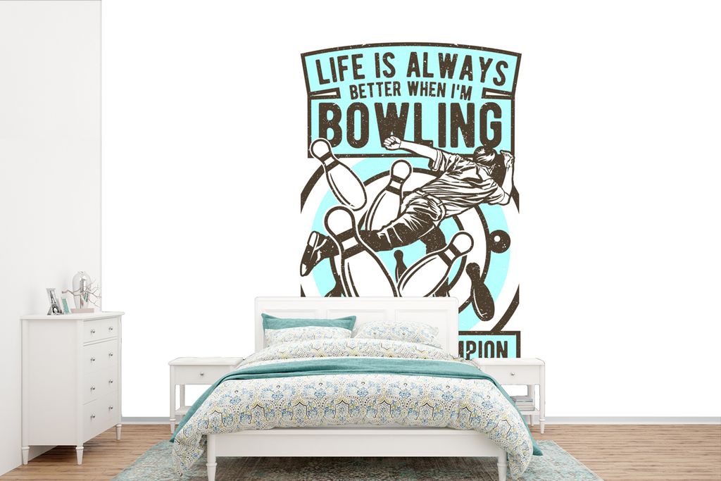 MuchoWow Fototapete für Wohnzimmer oder Schlafzimmer Wandtapete Vinyl Motivtapete Bowling - Sport - Jahrgang - 600x400 cm - Vinyltapeten