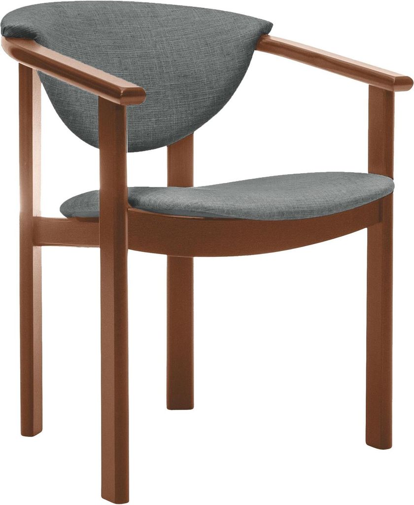 Polsterstuhl mit Armlehnen Kate F1 moderne gepolsterte Stuhl stilvoll Sessel für Esszimmer in Webstoff, Farbe: grau - inari 91, Beinefarbe: Walnuss