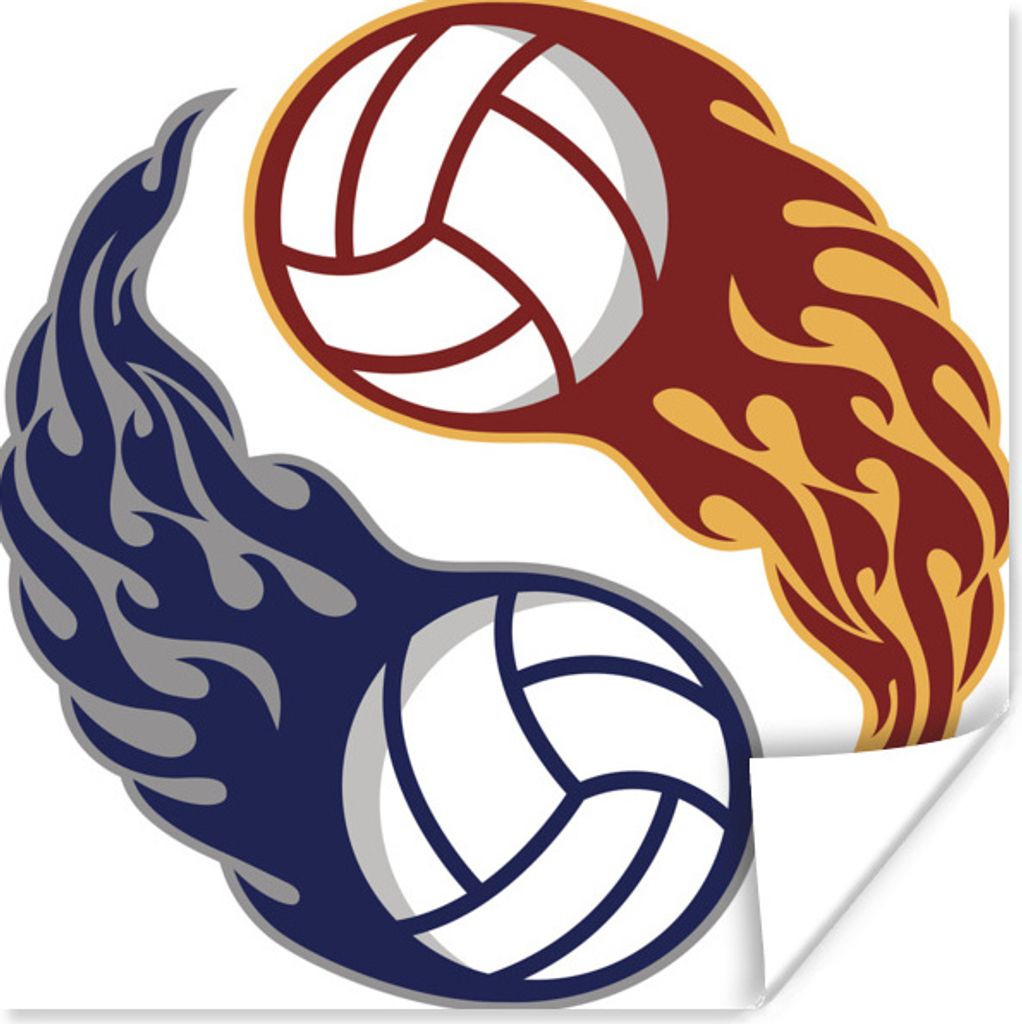 MuchoWow Poster Eine Illustration von zwei brennenden Volleybällen in Yin und Yang 50x50 cm - Wohnzimmerdekoration