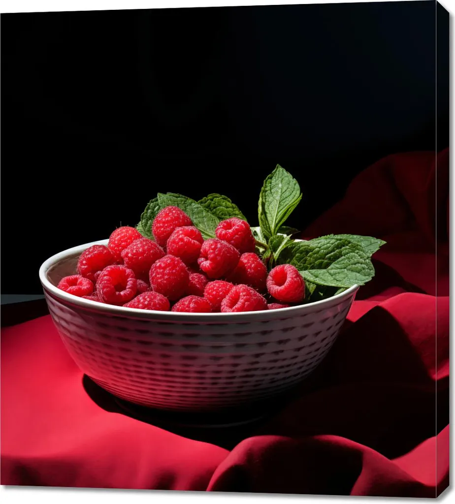 Quadro Cucina Frutta 90x100: Stampa su Tela Lamponi per Ristorante