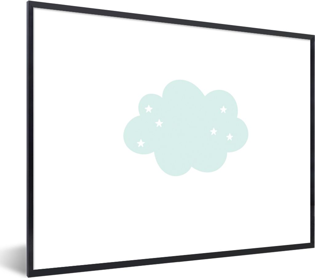 MuchoWow Gerahmtes Poster Wolke - Sterne - Pastell - Kinder - Baby 40x30 cm - Poster mit Schwarzem Bilderrahmen Wandposter Rahmen Foto Bilder - K...