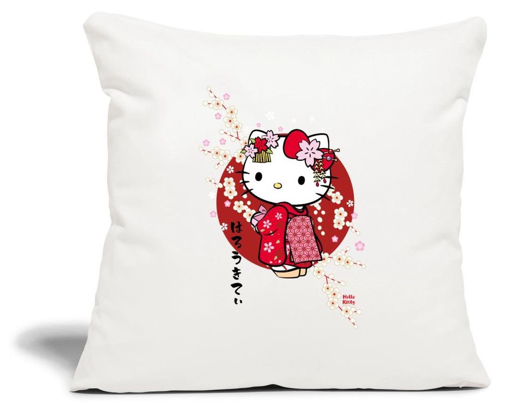 Spreadshirt Hello Kitty Japan Kimono Kirschblüten Kissenbezug 45x45 cm, One size, Naturweiß