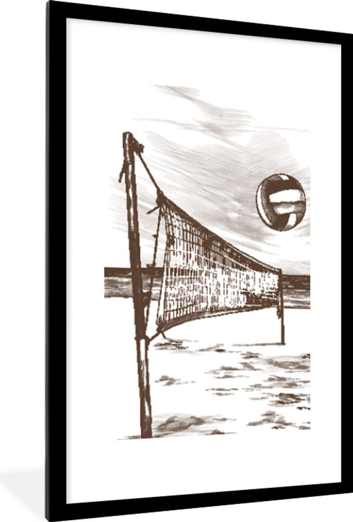 MuchoWow MuchoWow Gerahmtes Poster Volleyball - Strand - Netz 60x90 cm - Poster mit zchwarzem Bilderrahmen - Dekoration - Wandposter Wohnzimmer...