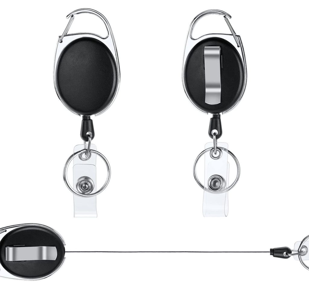 Schlüsselanhänger-Ausweishalter, 2er-Pack, einziehbarer Ausweishalter, Schlüsselrolle, ausziehbares Lanyard, Ausweishalter mit Schlüsselring, K...