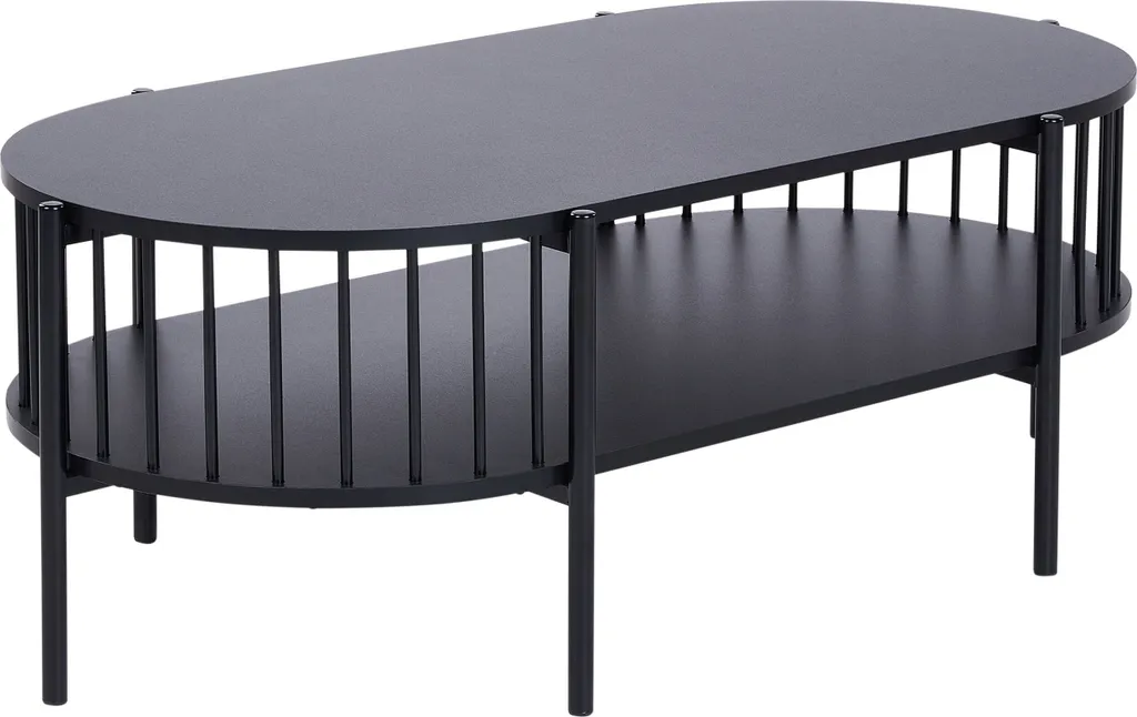 Table basse ovale en MDF noir 103x50 cm avec double plateau de rangement