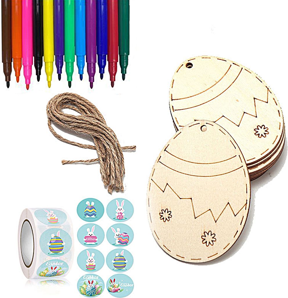 1 Set Ostereianhänger kreativer Form exquisites Muster glatte Kante Burr leicht zu hängen hölzernen Eierhänge Anhänger Abziehbild DIY Craft Ki...