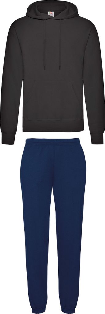 Fruit of the Loom Jogginganzug - Jogginghose & Kapuzensweatshirt, Farbe:Navy & Schwarz, Größe:L