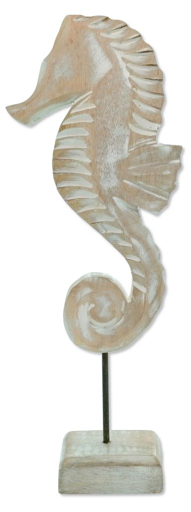 Holz Skulptur Seepferdchen 13 x 34cm weiß-braun Dekofigur Produktbild 
