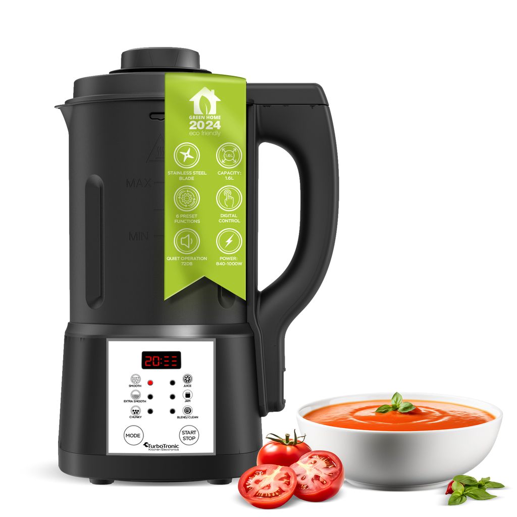 TurboTronic Suppenkocher - FSM7 - 1,6L Suppenbereiter 1000W mit 6 Programmen – Suppenautomat & Smoothie-Maker für Baby-Nahrung & Familie Schwarz