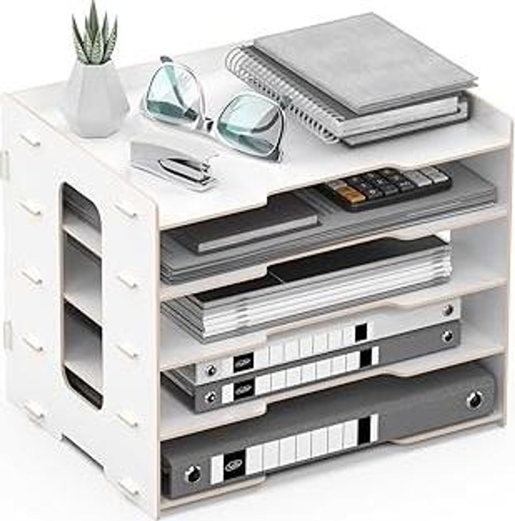 Lesfit Papierablage a4 Stapelbar, Büro Ablage Holz, Weiß