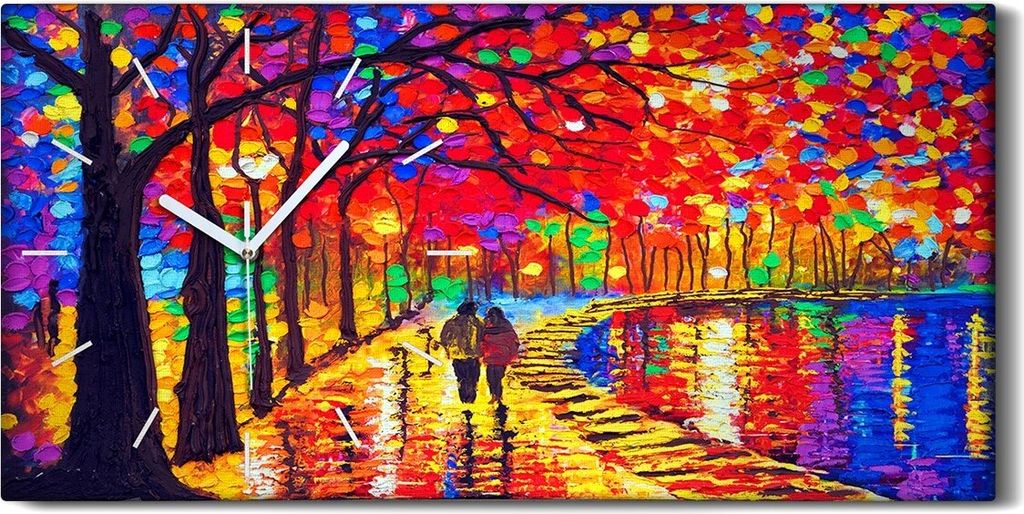 Wohnzimmer-Bild Leinwand Uhr Geräuschlos 60x30 Malerei Park Wasser paar - weiße Hände