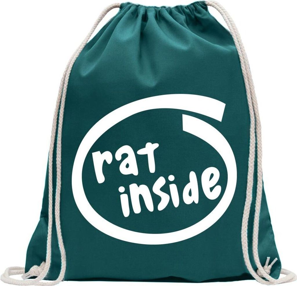 Kiwistar - Turnbeutel - petrol - rat inside - Fun Rucksack Sport Beutel Gymsack Baumwolle mit Ziehgurt