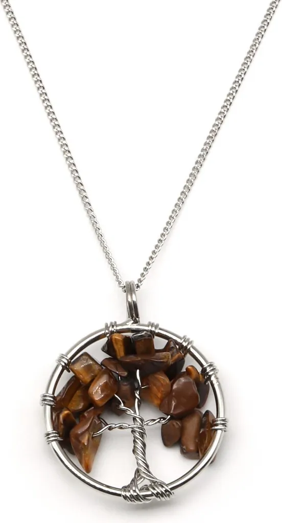 Pendentif Arbre de vie œil de tigre 30mm avec chaîne argentée robuste