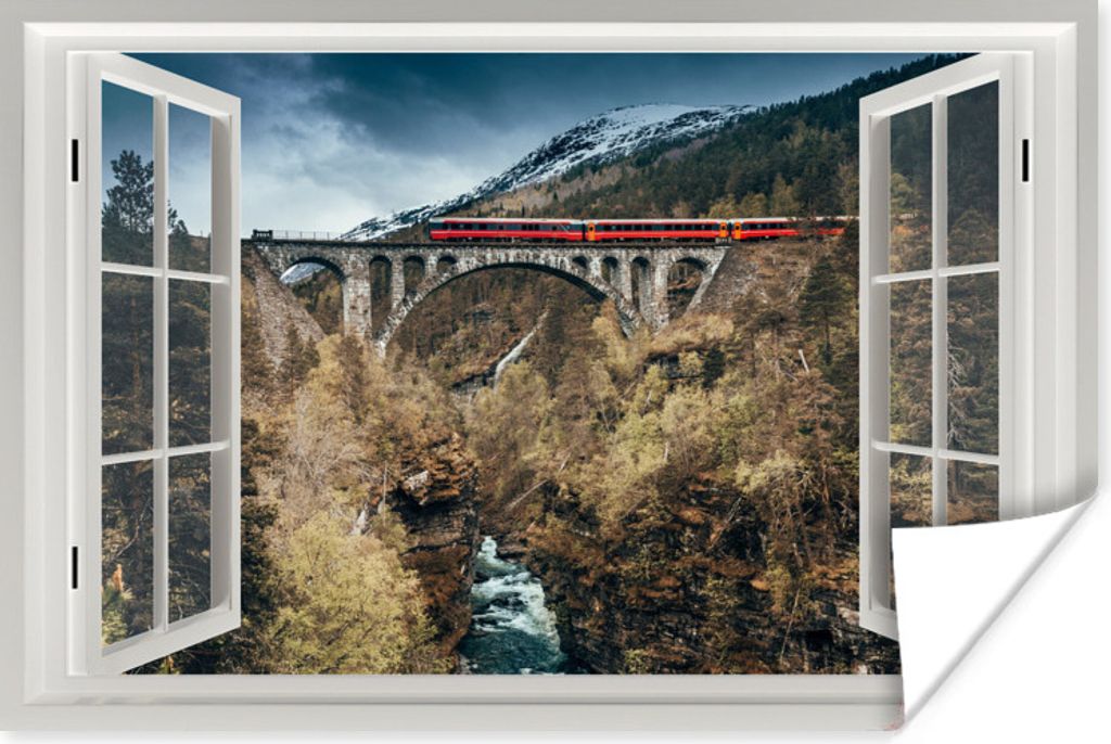MuchoWow Poster Aussicht - Berge - Brücke 90x60 cm - Schlafzimmer